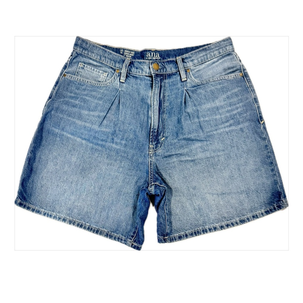 a.n.a Womens High Rise Pleated Denim Short size 12